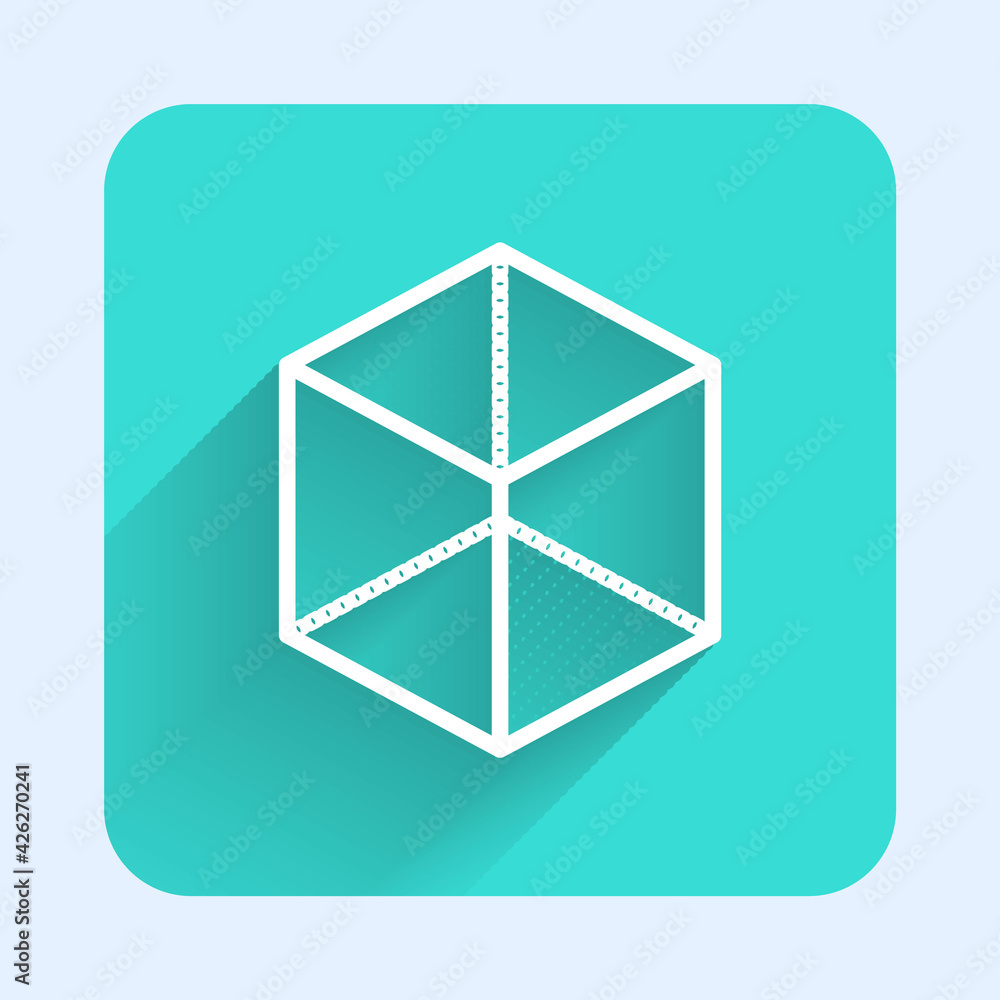 Poster white line geometric figure cube icon isolated with long shadow. abstract shape. geometric ornament.