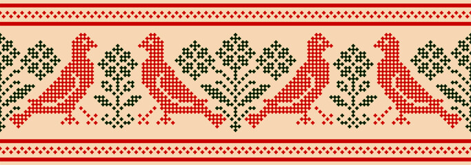 Vector seamless traditional folk cross stitch ornament