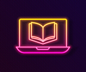 Glowing neon line Online class icon isolated on black background. Online education concept. Vector