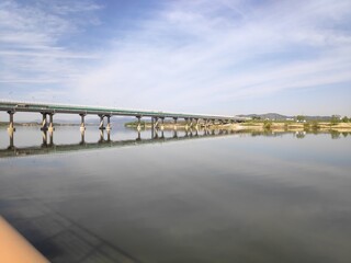 Obraz premium a harmonious view of the blue sky and the still river