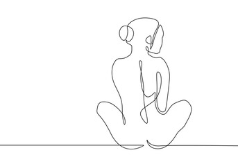 Woman Body One Line Drawing. Female Figure Creative Contemporary Abstract Line Drawing. Beauty Fashion Female Naked Body. Vector Minimalist Design for Wall Art, Print, Card, Poster.