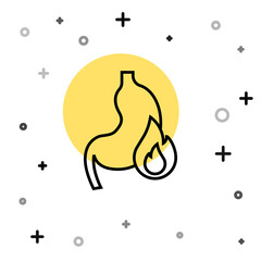 Black line Stomach heartburn icon isolated on white background. Stomach burn. Gastritis and acid reflux, indigestion and stomach pain problems. Random dynamic shapes. Vector