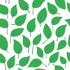 Green leaves seamless pattern. Floral pattern on a white background. Flat vector illustrations. 