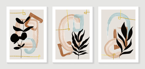 Abstract art leaf background vector. Organic abstract art style wallpaper with leaves and floral pattern, paint splatter watercolor in warm colors design for poster, cover, wall art, packaging design.