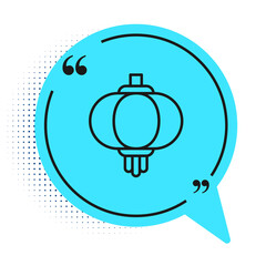 Black line Chinese paper lantern icon isolated on white background. Blue speech bubble symbol. Vector