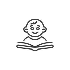 Child reading book line icon