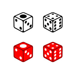 Dice Flat Icons Set Vector Isolated on White