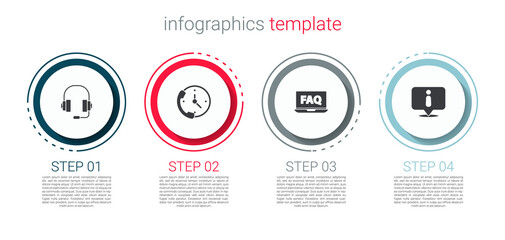 Set Headphones, Telephone 24 hours support, Laptop and FAQ and Information. Business infographic template. Vector