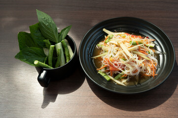 Food and beverages Fresh papaya salad Isan papaya salad in Thai restaurants