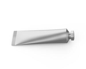 Silver metallic cosmetic tube mockup template on isolated white background, metallic cosmetic cream gel mock up, 3d illustration