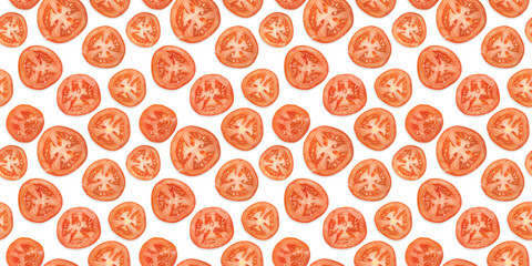 Sliced tomatoes seamless pattern on a white background. 