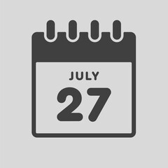 Icon day date 27 July, template calendar page