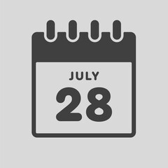 Icon day date 28 July, template calendar page