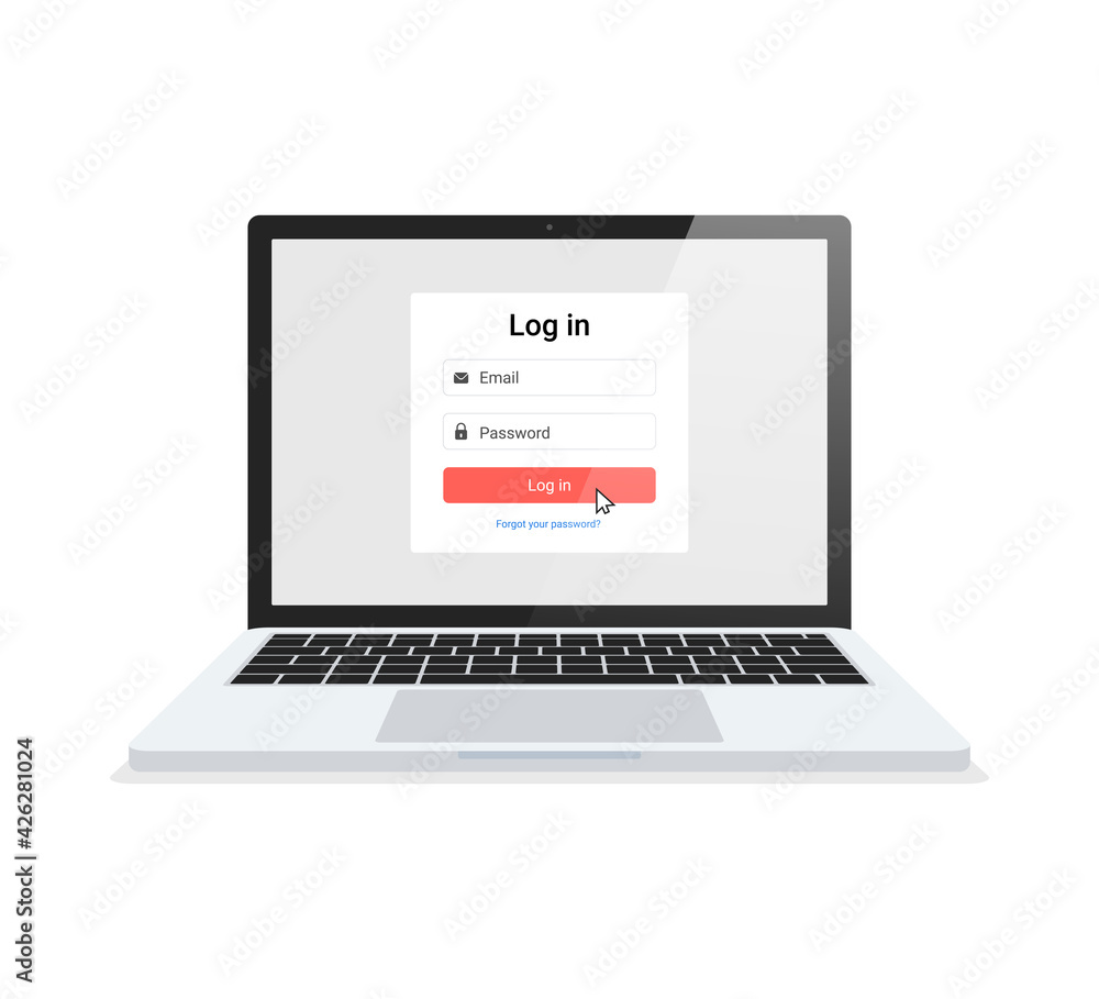 Poster laptop with log in form interface on the screen. for a web page, sign in to account, user authorizat