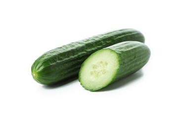 Fresh ripe cucumbers isolated on white background