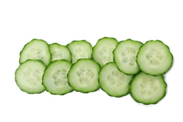 Ripe cucumber slices isolated on white background