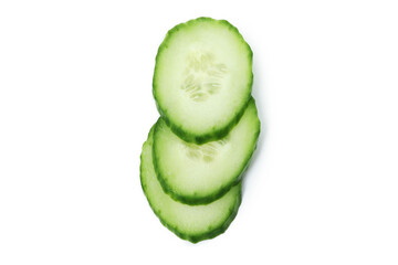 Ripe cucumber slices isolated on white background