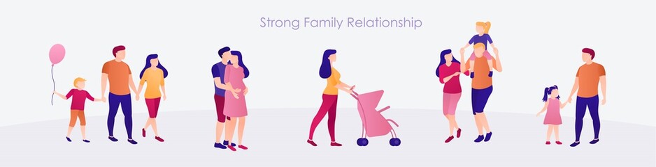 Strong family relationship banner flat design set