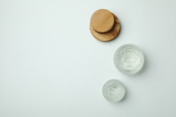 Styling gel on white background, space for text