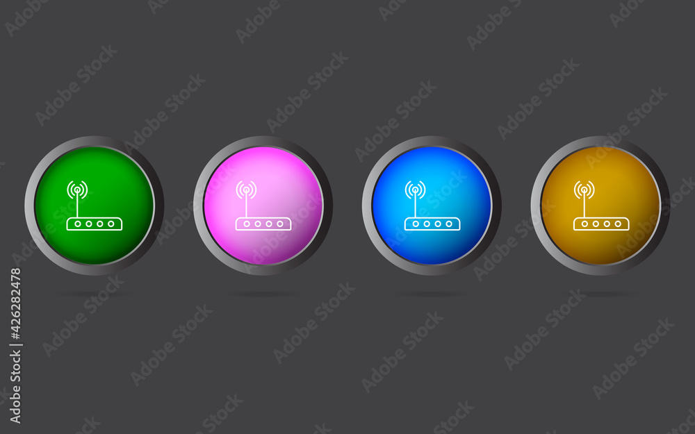 Poster very useful editable wi-fi router line icon on 4 colored buttons.