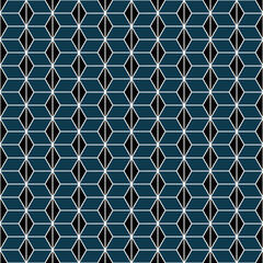 black and white geometric print with blue background seamless repeat pattern