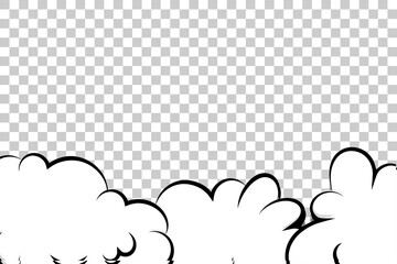 Comic book cartoon speech bubble for text. Cartoon puff cloud template on transparent background for text. Pop art dialog conversation funny smoke steam. Comics explosion symbol. - obrazy, fototapety, plakaty