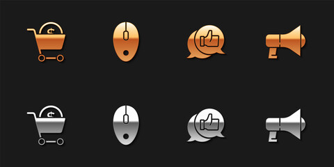 Set Shopping cart and dollar, Computer mouse, Customer product rating and Megaphone icon. Vector