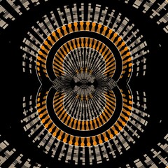 3d design in grey orange and white on a jet black background intricate patterns and shapes