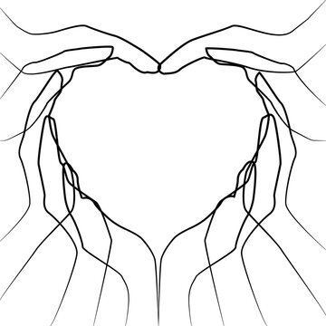 recommend clip art: Hands in the style of line art in the shape of a heart. Black lines on a white background. Friendship, love, togetherness, team