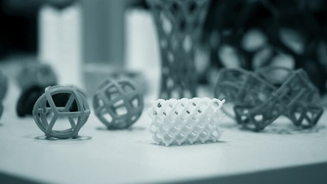 Many abstract models objects printed on a 3d printer
