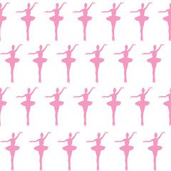 Pink ballerina seamless pattern on white background