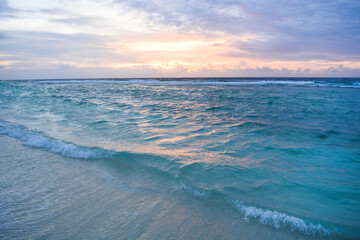 Beautiful sea wave and sky at sunset. Vacation , summer concept.