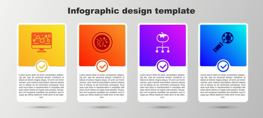 Set Genetic engineering modification, Petri dish with bacteria, Genetically modified food and DNA research, search. Business infographic template. Vector