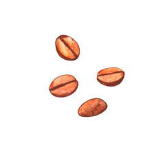 Coffee beans. Watercolor illustration, clip art for cafe, bistro, restaurant, bars menu card. Food and drink design