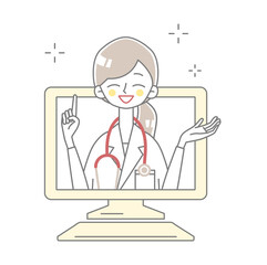 パソコンから説明する医者が飛び出すイラスト