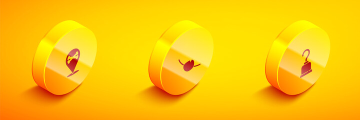 Set Isometric Location pirate, Pirate eye patch and hook icon. Vector