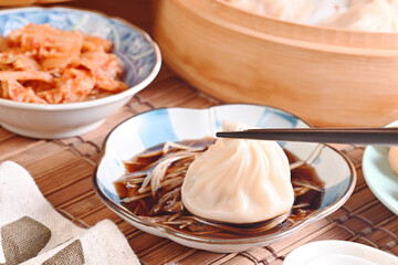 Close up shot of pork soup dumpling