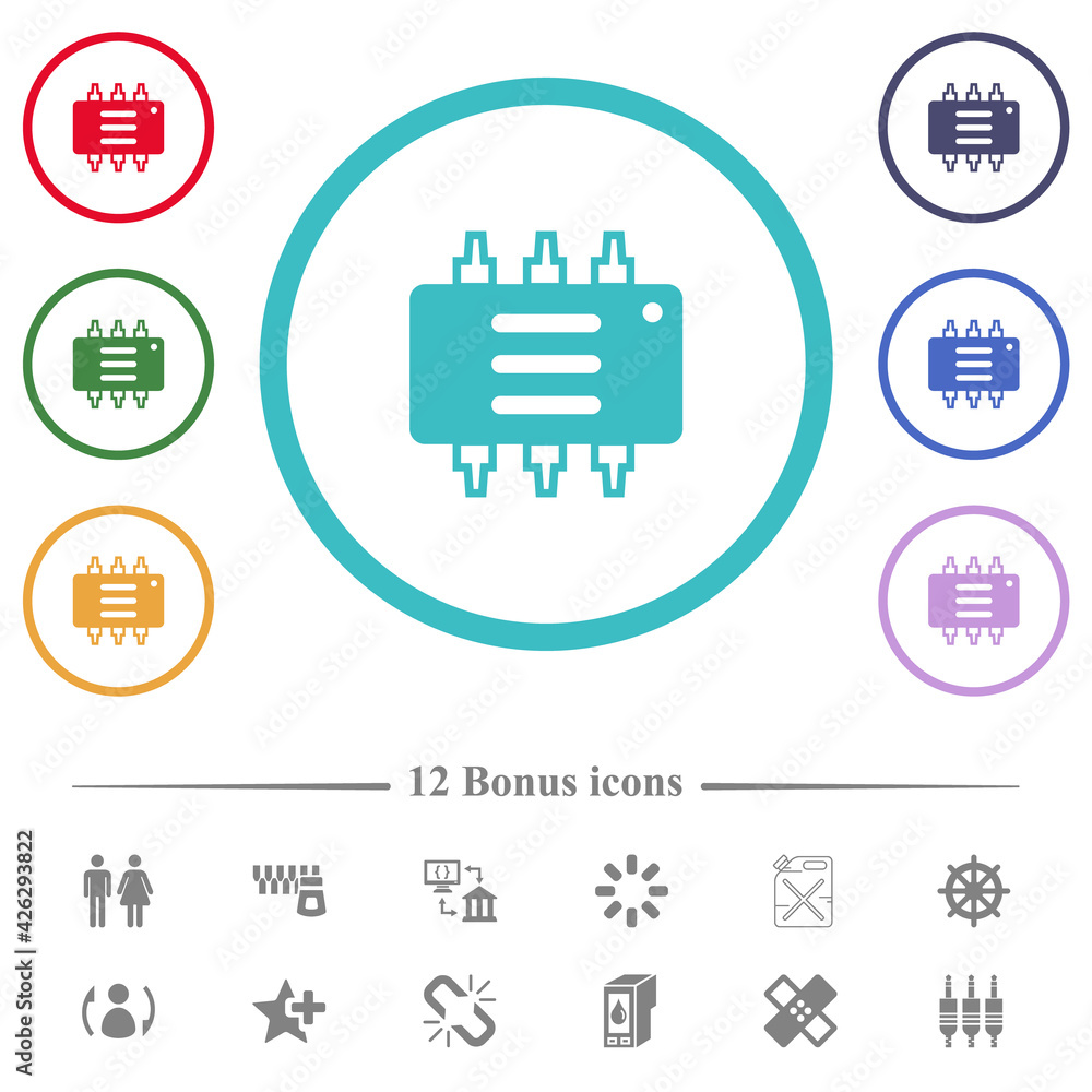 Poster hardware options flat color icons in circle shape outlines