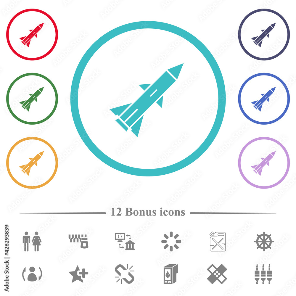 Poster ballistic missile flat color icons in circle shape outlines