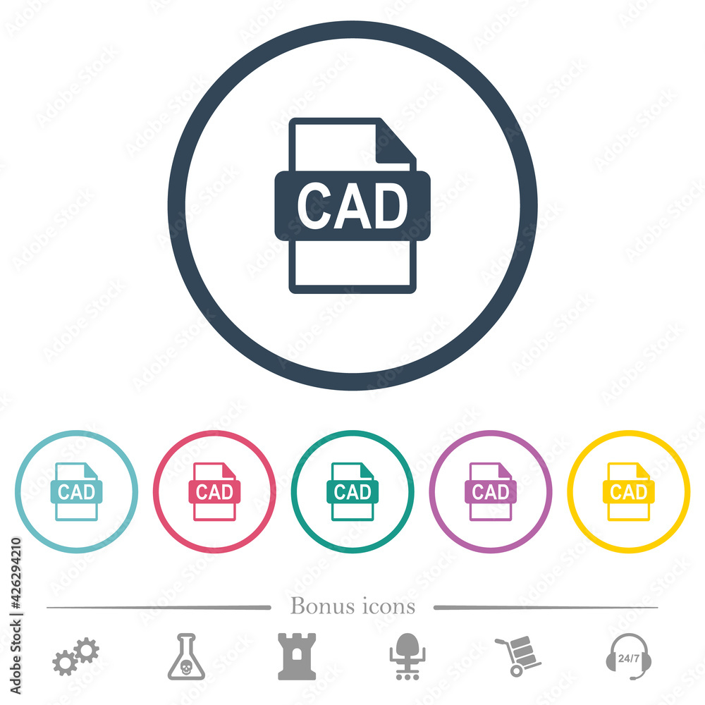 Poster cad file format flat color icons in round outlines
