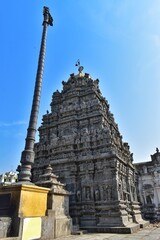 Beautiful view of colorful gopura in the Hindu Temple, Srolalu;am, Andhra Pradesh, South India