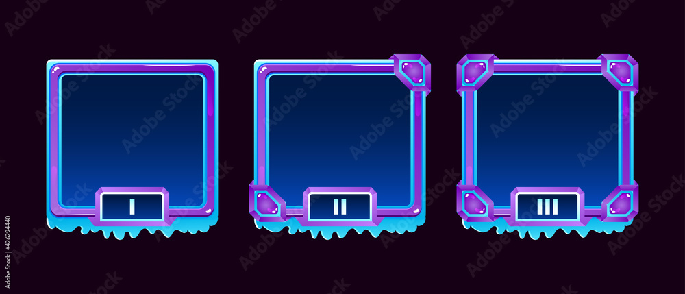 Poster set of winter ice jelly game ui border avatar frame with grade for gui asset elements