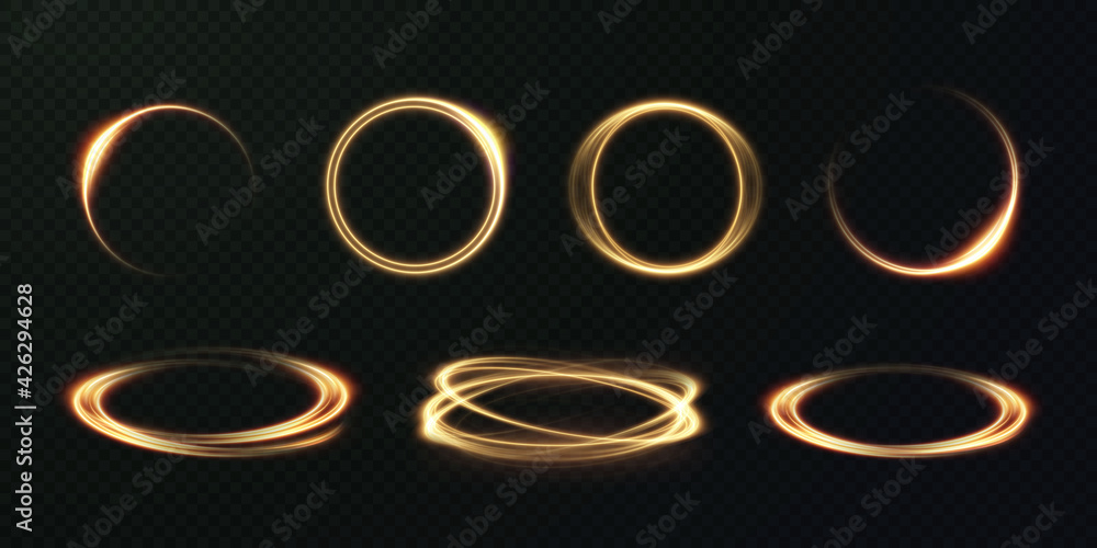 Wall mural abstract vector light effect of golden line of light. movement light lines moving in a circle. light