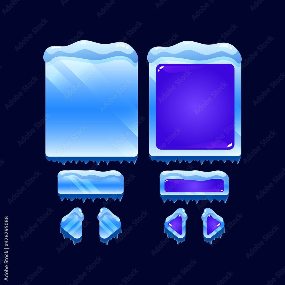Aufkleber set of ice winter jelly game ui board pop up template for gui asset elements vector illustration