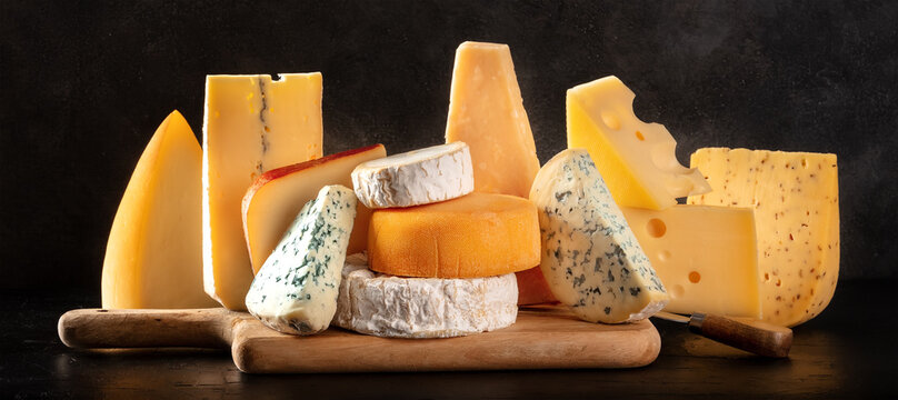 Cheese panorama with French, Italian, and Spanish cheeses
