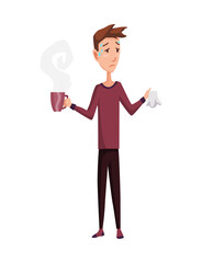 Flu cold. Flu or common cold treatment at home. Man with handkerchief in hand. Season allergy. Allergy sick or flu concept