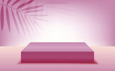 Cosmetic background with tropical palm leaves shadow for product demo , branding and packaging presentation. Minimal podium or platform. 3D vector illustration