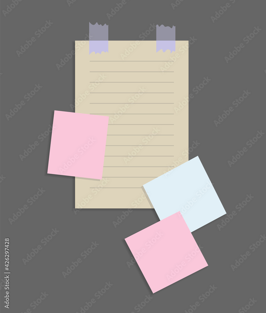 Poster paper notes stickers. place for memo messages on paper sheets. blank sticky place for to do list and