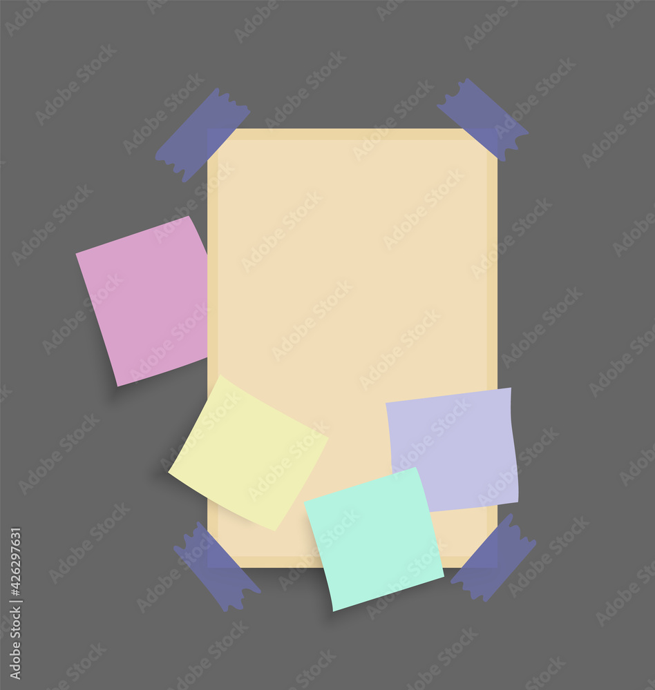 Poster paper notes stickers. place for memo messages on paper sheets. blank sticky place for to do list and