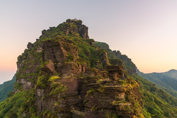 Fototapeta premium Fanjing Mountain, Guizhou Province, China. Popular travel destinations in China, famous mountains and temples. Holy land of Chinese Buddhism.